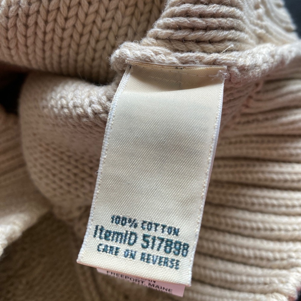 LL Bean Small Heritage Cable Knit Sweater 100% Cotton Cream Beige 517898 Womens - Picture 4 of 6